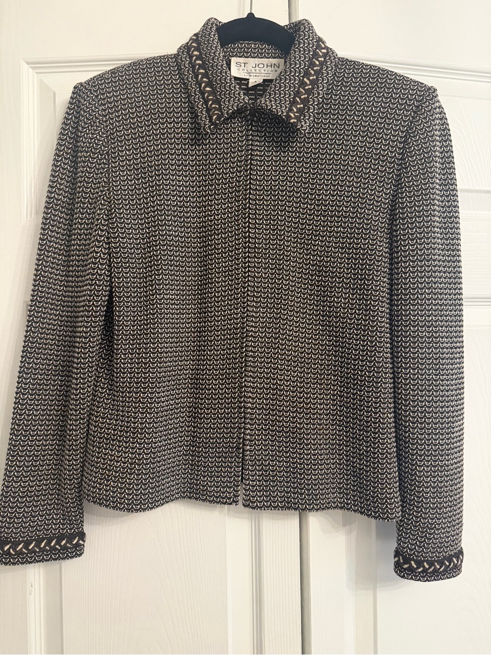 St. John Black and White Knit Zip Jacket